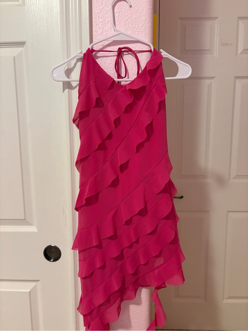 Fashion Nova Women’s Pink Ruffled Halter Dress
